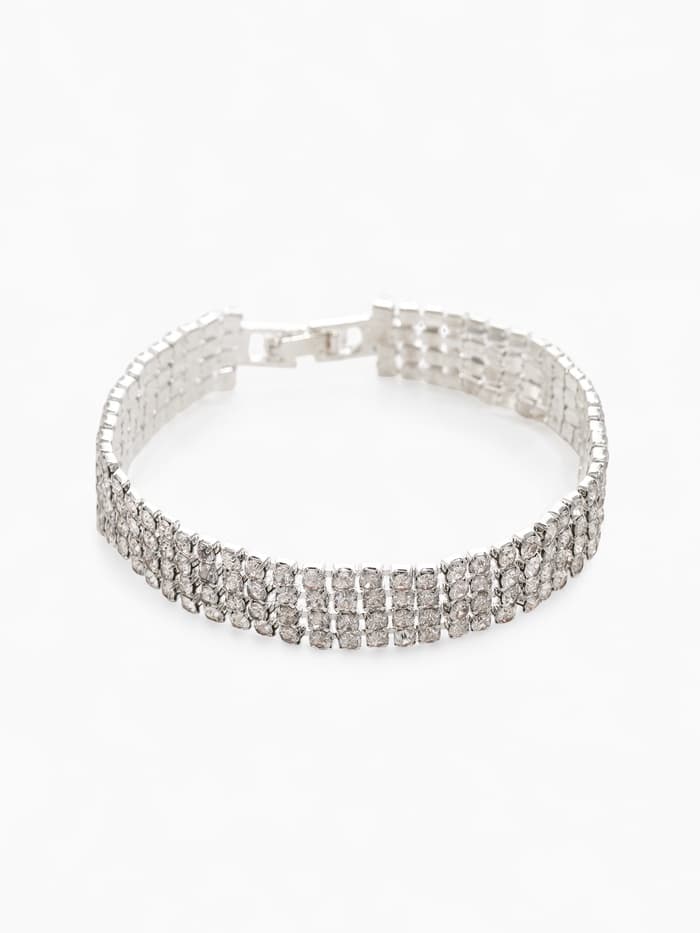 Браслет со стразами «Сияй», L=18 см, 4 ряда, белый в серебре