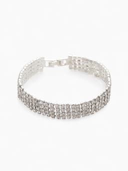 Браслет со стразами «Сияй», L=18 см, 4 ряда, белый в серебре
