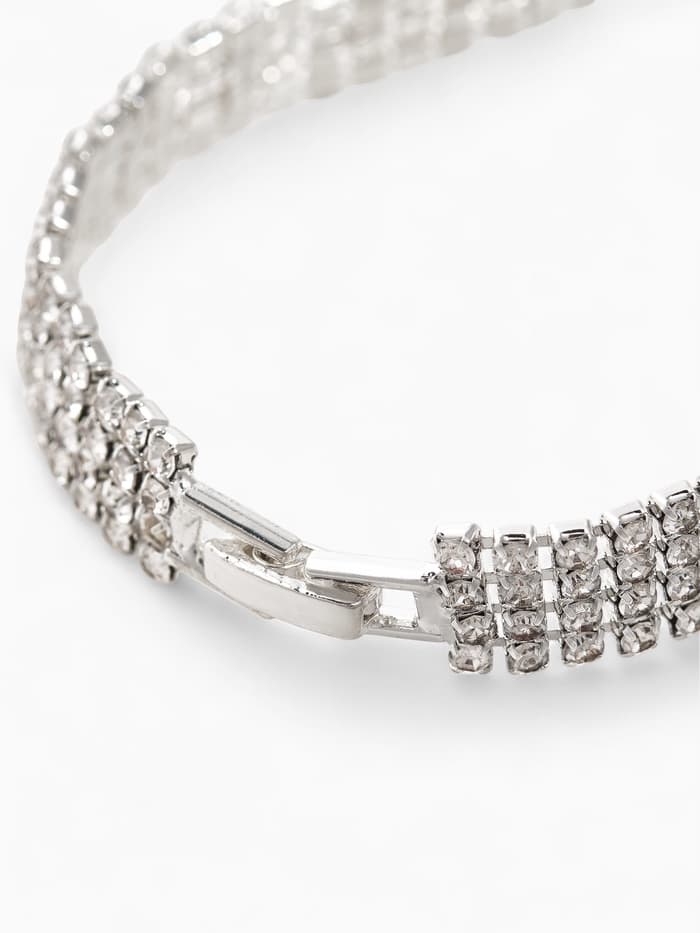 Браслет со стразами «Сияй», L=18 см, 4 ряда, белый в серебре