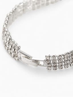 Браслет со стразами «Сияй», L=18 см, 4 ряда, белый в серебре