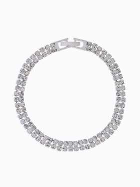 Браслет со стразами «Сияй», L=18 см, 2 ряда, белый в серебре