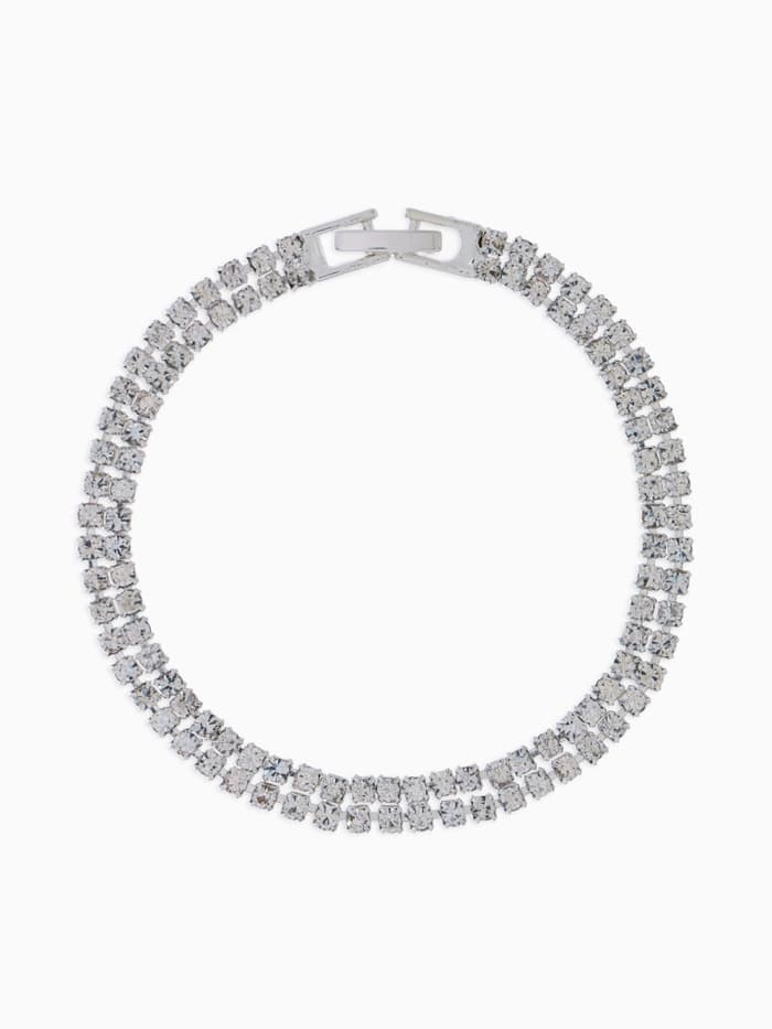 Браслет со стразами «Сияй», L=18 см, 2 ряда, белый в серебре