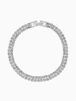 Браслет со стразами «Сияй», L=18 см, 2 ряда, белый в серебре