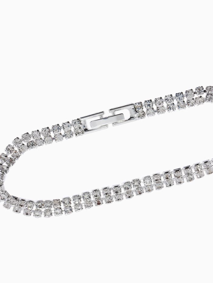 Браслет со стразами «Сияй», L=18 см, 2 ряда, белый в серебре