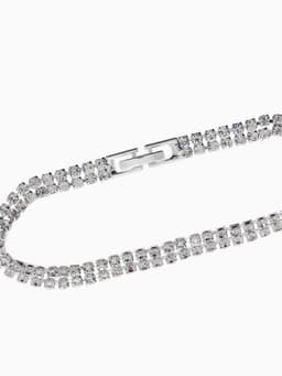 Браслет со стразами «Сияй», L=18 см, 2 ряда, белый в серебре