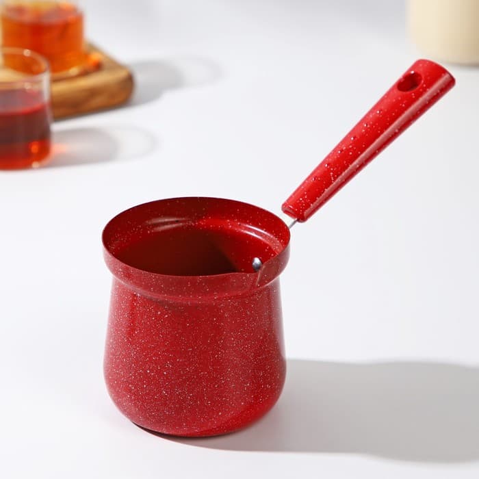 Турка Доляна «Мрамор рэд», 400 мл, d=8 см, пластиковая ручка, антипригарное покрытие, индукция, красная