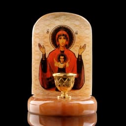 Икона настольная «Неупиваемая чаша», с подсвечником на 1 свечу, селенит