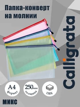 Папка-конверт на молнии А4 Calligrata «Клеточка», 250 мкм, МИКС