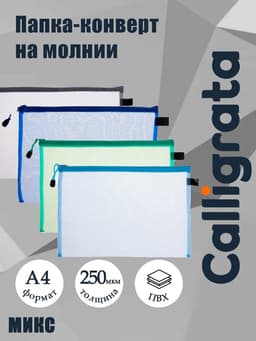 Папка-конверт на молнии А4 Calligrata «Сеточка», 250 мкм, МИКС