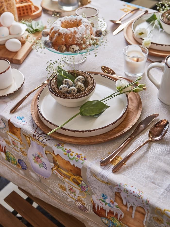 Скатерть «Этель. Пасхальные куличи» 220×147 см, 100% хлопок, саржа 190 г/м²