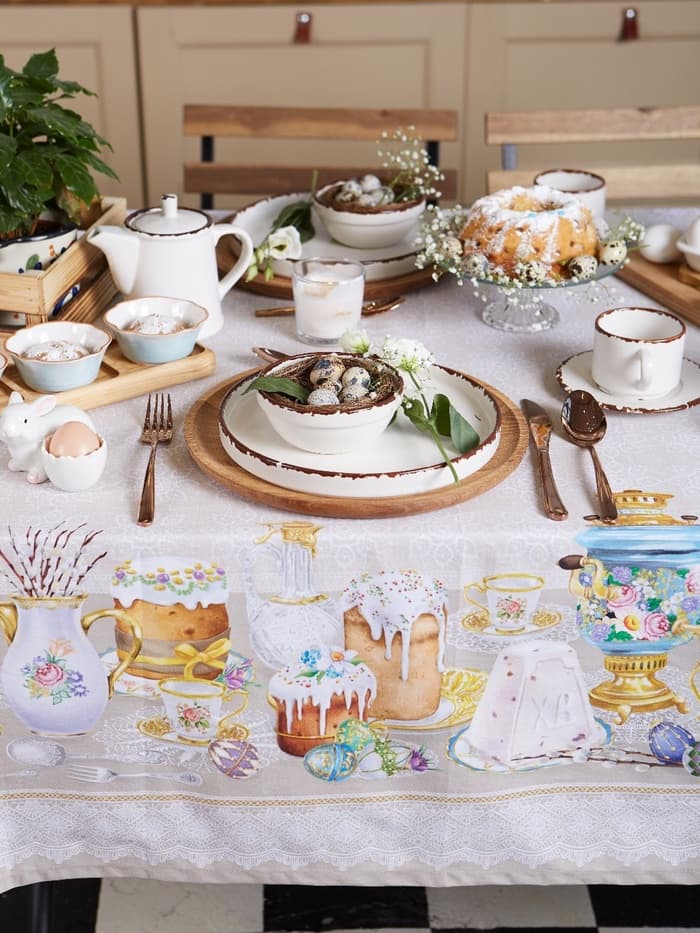 Скатерть «Этель. Пасхальные куличи» 220×147 см, 100% хлопок, саржа 190 г/м²