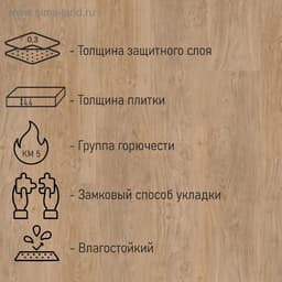 Плитка ПВХ для пола Tarkett PROGRESSIVE HOUSE Darin, 1220×200 мм, толщина 4.4 мм, 1.96 м²