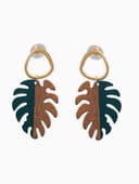 Серьги из дерева «Ваканда», монстера, зелёно-коричневые в золоте