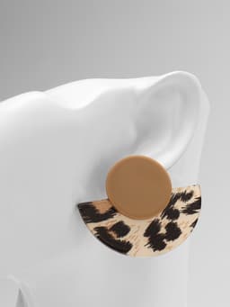 Серьги пластик «Танзания», полукруг бежевый леопард, цветные