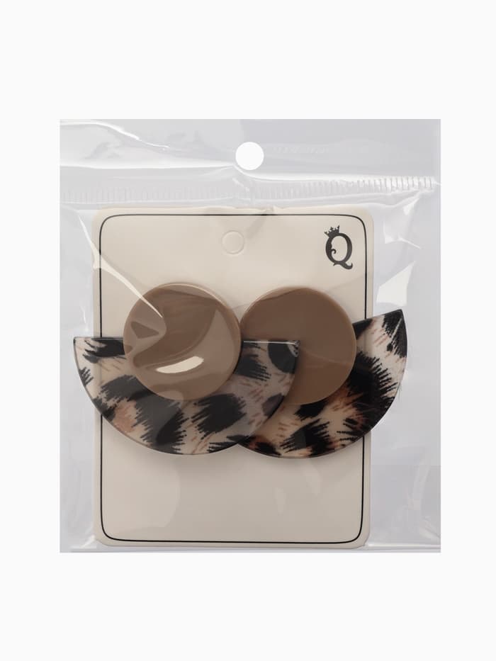 Серьги пластик «Танзания», полукруг бежевый леопард, цветные