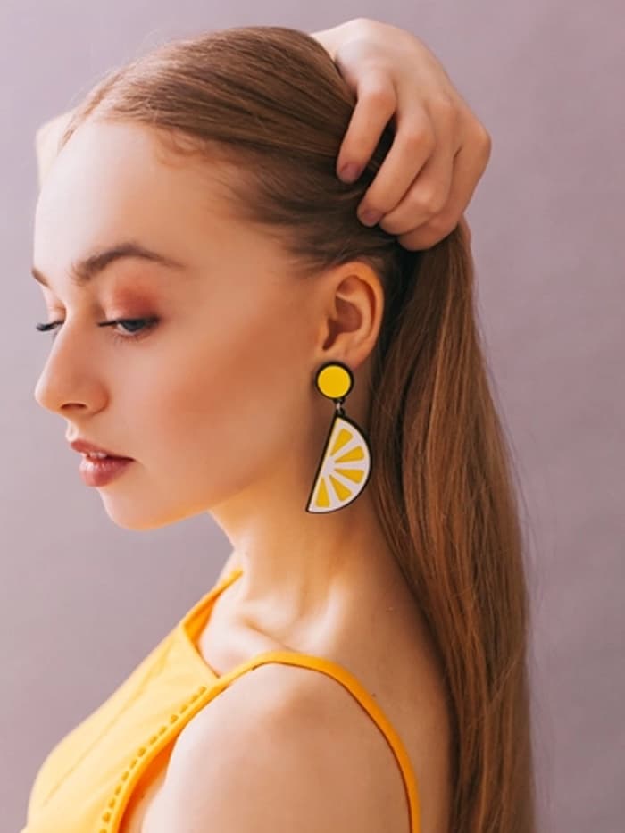 Серьги пластик «Вивьен» лимоны, цвет жёлто-белый