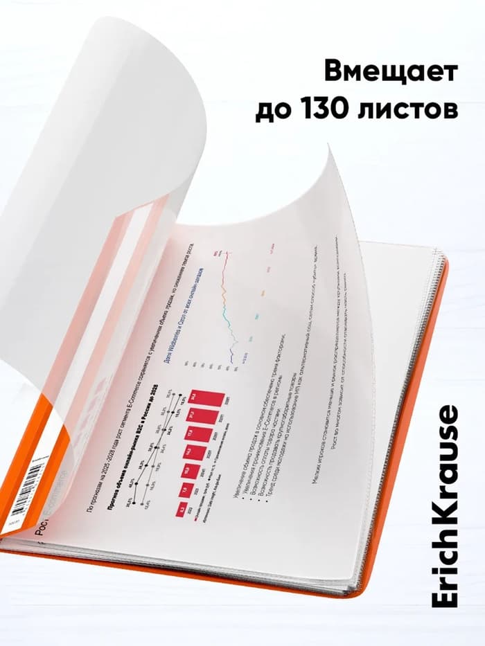Папка-скоросшиватель А4 140 мкм, ErichKrause Fizzy Neon, микс неон, прозрачный верх, до 130 листов