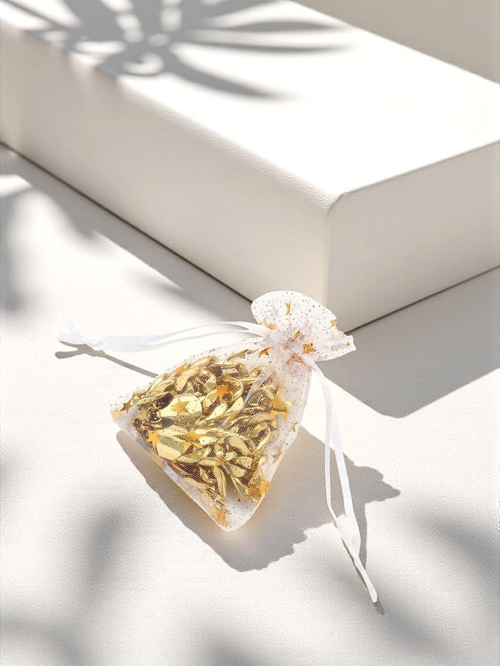 Мешочек подарочный «Звёздочки», 6.5×9 см, белый с золотом