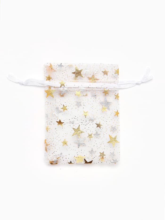 Мешочек подарочный «Звёздочки», 6.5×9 см, белый с золотом