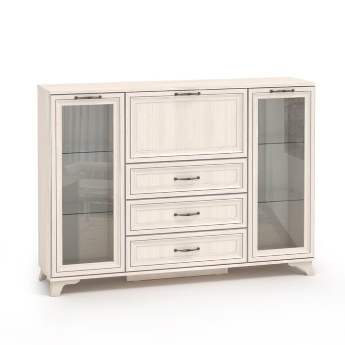 Комод большой для гостиной «Мирелла», со стеклом, 3 ящика, 358×1491×1074 мм, цвет бодега светлая