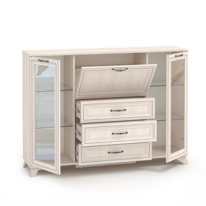 Комод большой для гостиной «Мирелла», со стеклом, 3 ящика, 358×1491×1074 мм, цвет бодега светлая