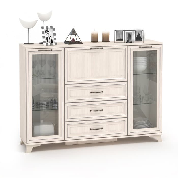 Комод большой для гостиной «Мирелла», со стеклом, 3 ящика, 358×1491×1074 мм, цвет бодега светлая