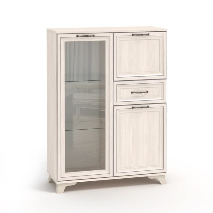 Комод высокий для гостиной «Мирелла», со стеклом, 1 ящик, 2 дверцы, 358×901×1250 мм, цвет бодега светлая