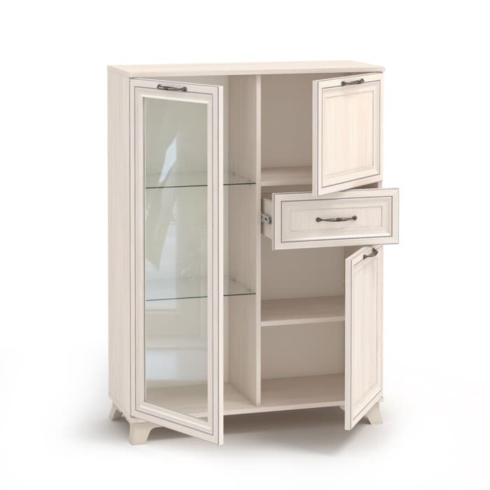 Комод высокий для гостиной «Мирелла», со стеклом, 1 ящик, 2 дверцы, 358×901×1250 мм, цвет бодега светлая