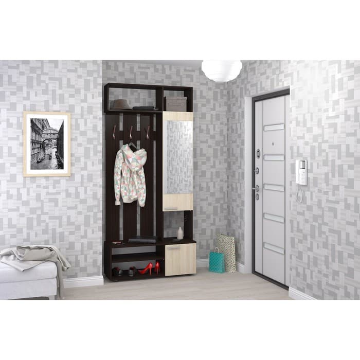 Прихожая «Милан», с вешалкой, с зеркалом, 1000×362×2200 мм, цвет венге/дуб сонома