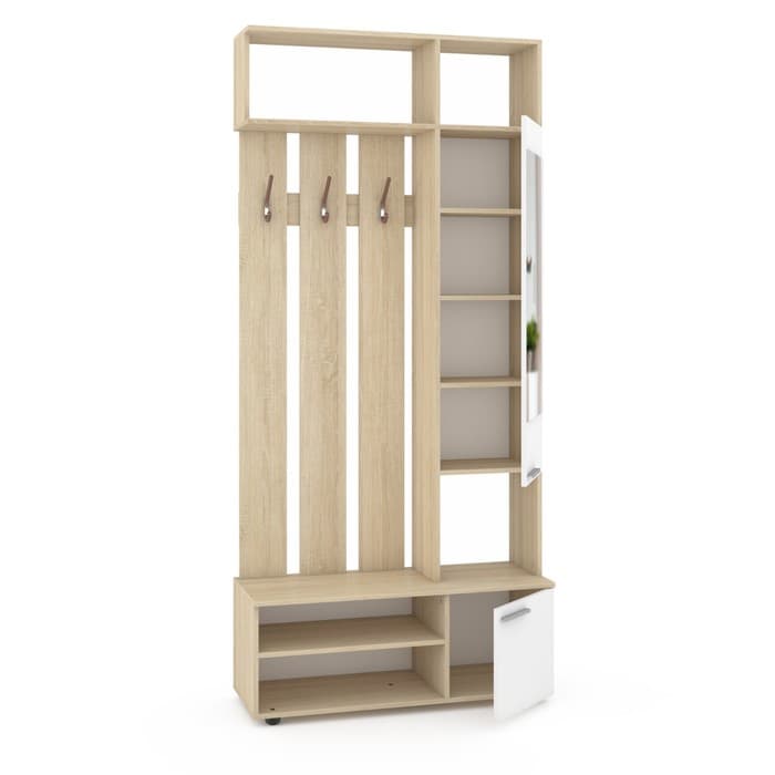 Прихожая «Милан», с вешалкой, с зеркалом, 1000×362×2200 мм, цвет дуб сонома/белый