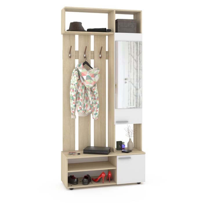 Прихожая «Милан», с вешалкой, с зеркалом, 1000×362×2200 мм, цвет дуб сонома/белый