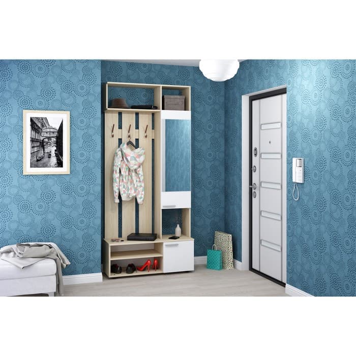 Прихожая «Милан», с вешалкой, с зеркалом, 1000×362×2200 мм, цвет дуб сонома/белый