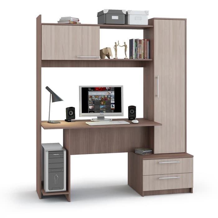 Стол компьютерный «Денвер», 1590×603×1860 мм, цвет ясень шимо светлый/ясень шимо тёмный