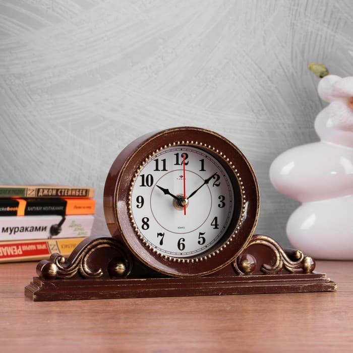 Часы настольные каминные «Милица», бесшумные, 26×14 см, d=9.5 см, коричневые