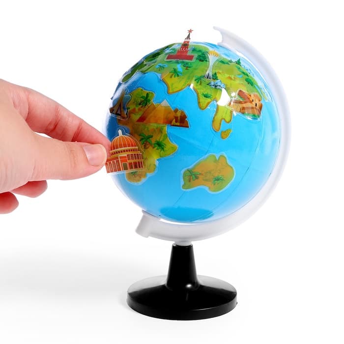 Глобус детский с наклейками «Изучаем мировые достопримечательности»