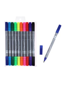 Фломастеры 10 цветов, двухсторонние, круглый наконечник 2 мм/5 мм, вентилируемый колпачок, блистер