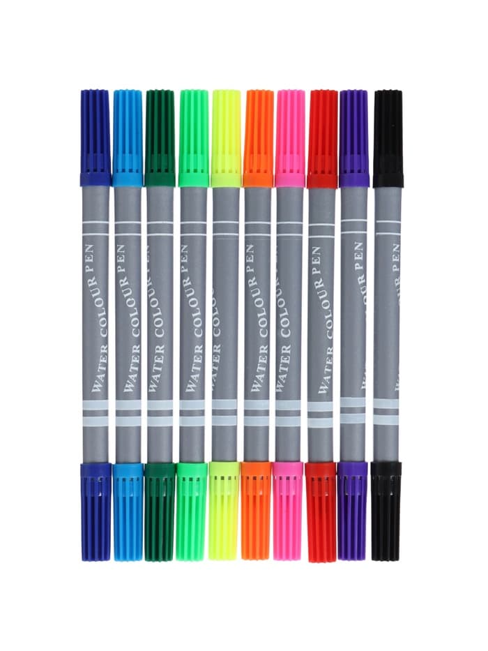 Фломастеры 10 цветов, двухсторонние, круглый наконечник 2 мм/5 мм, вентилируемый колпачок, блистер