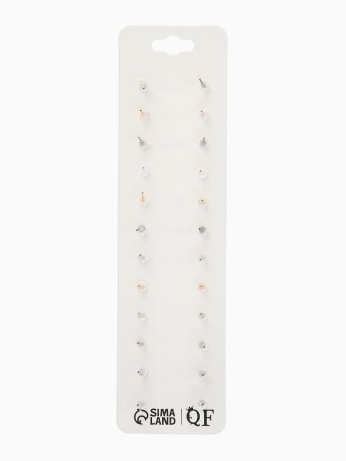 Серьги пусеты One year, 12 пар, цветочное ассорти, бело-розовые в золоте