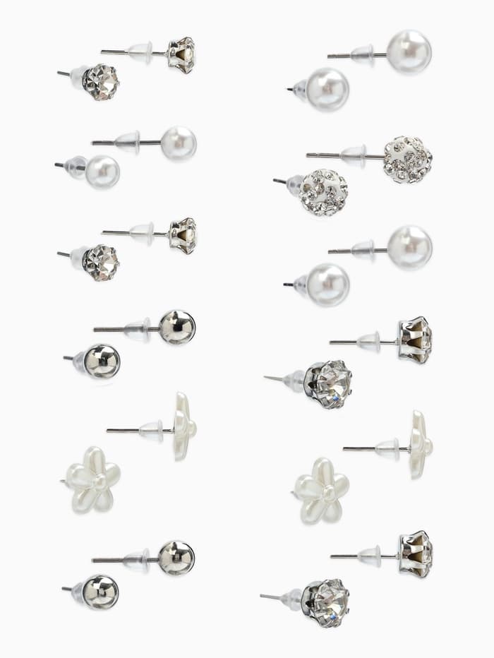 Серьги пусеты One year, 12 пар, строгий стиль, миксы