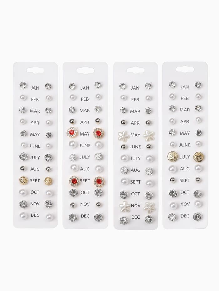 Серьги пусеты One year, 12 пар, строгий стиль, миксы