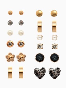 Серьги пусеты 12 пар One year, сердцем к сердцу, цветные в золоте