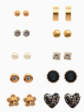 Серьги пусеты 12 пар One year, сердцем к сердцу, цветные в золоте