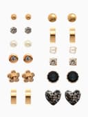 Серьги пусеты 12 пар One year, сердцем к сердцу, цветные в золоте
