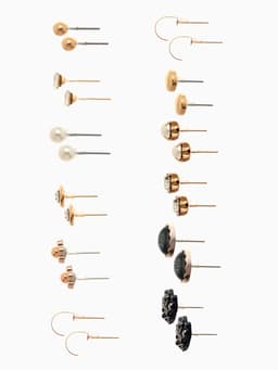 Серьги пусеты 12 пар One year, сердцем к сердцу, цветные в золоте