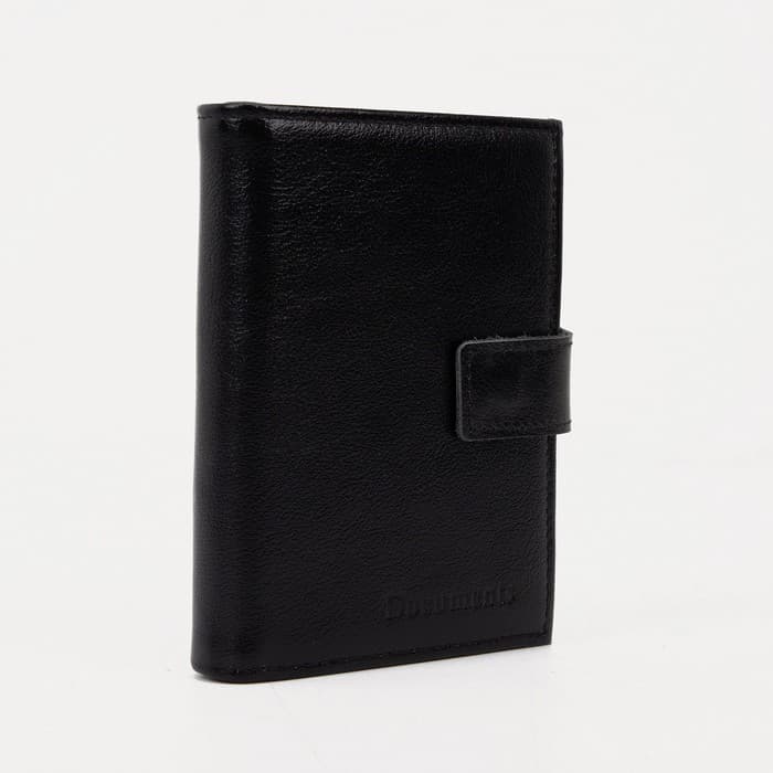 Портмоне мужское на кнопке, отдел для автодокументов и паспорта, чёрное
