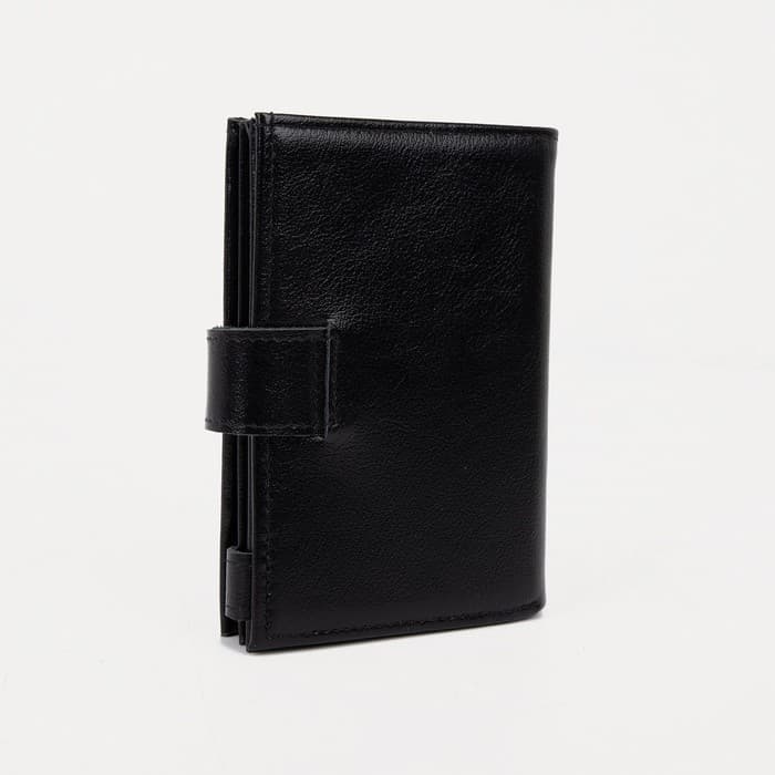 Портмоне мужское на кнопке, отдел для автодокументов и паспорта, чёрное