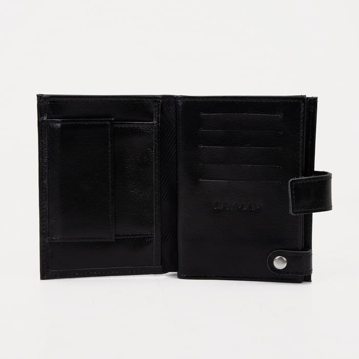 Портмоне мужское на кнопке, отдел для автодокументов и паспорта, чёрное