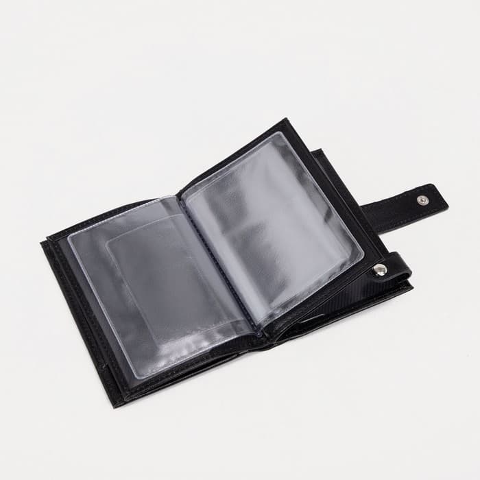 Портмоне мужское на кнопке, отдел для автодокументов и паспорта, чёрное