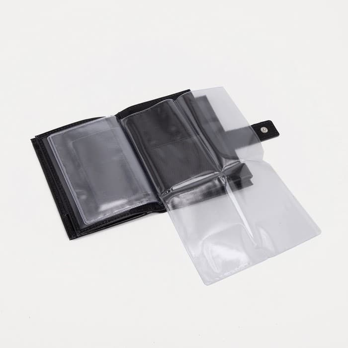 Портмоне мужское на кнопке, отдел для автодокументов и паспорта, чёрное