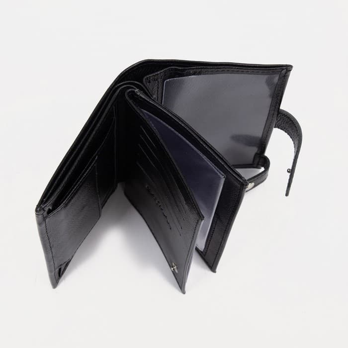 Портмоне мужское на кнопке, отдел для автодокументов и паспорта, чёрное